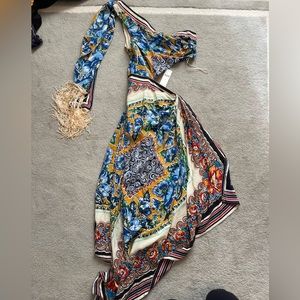 ANTHROPOLOGIE ONE-SHOULDER PRINTED MIDI DRESS